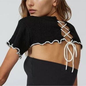 Urban Outfitters black Isa short sleeve sweater over bust shrug lace up S/M